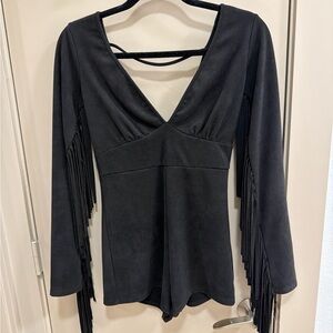 Fringe sleeve Black Top